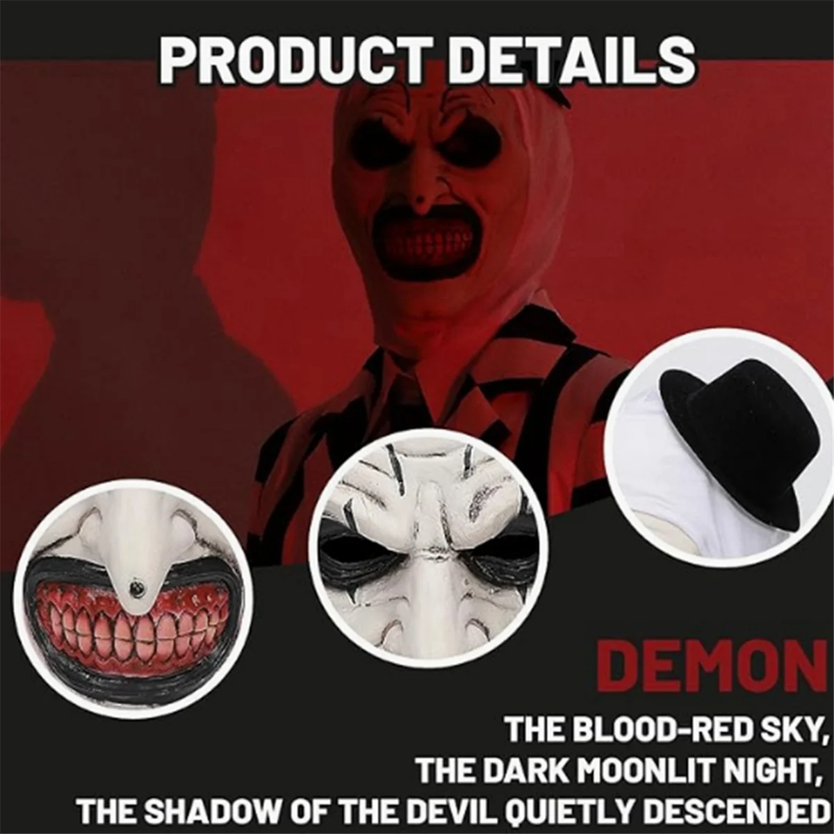 EYFL-Halloween Terrifier Mask Killer Clown Mask Scary Joker Costume Halloween Horror Creepy Mask for Adult Men Women