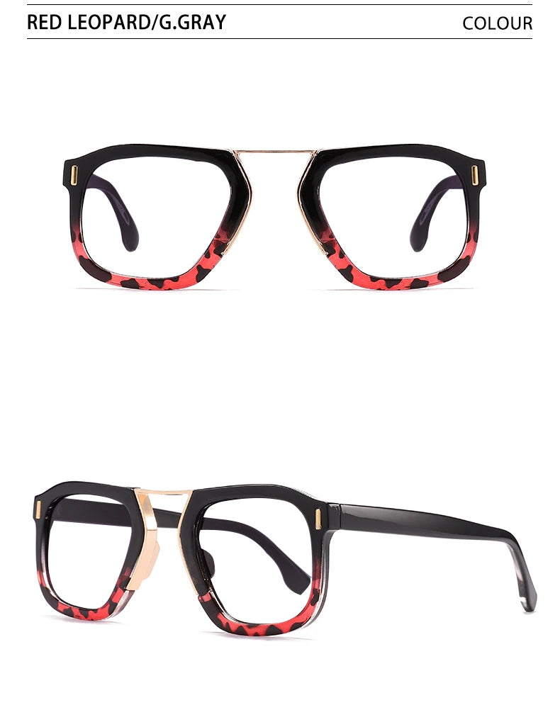 Rivets Black Leopard Fashion Reading Glasses Oversized Square Glasses Frame Anti Blue Light Far Sight Presbyopia Eyewear
