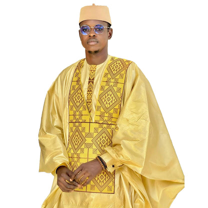 African Clothing For Men Traditional Bazin Riche Embroidery Design Top Long Sleeve 3 Piece Set
