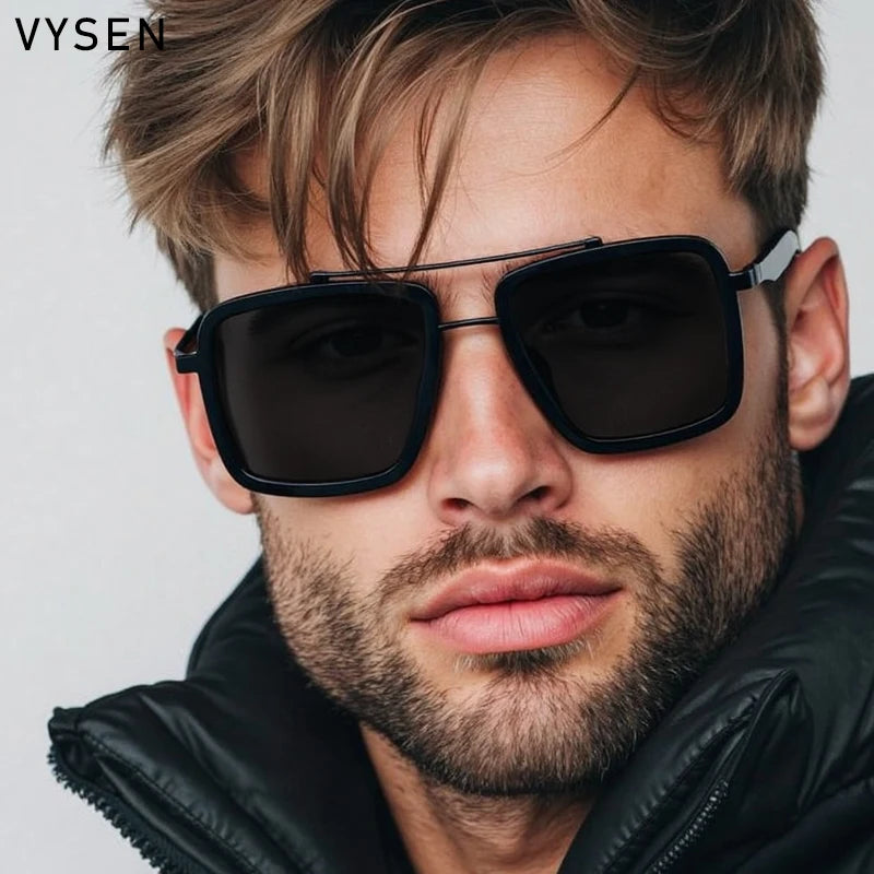 Vintage Oversized Square Polarized Sunglasses Men 2026 Luxury Steampunk Metal Frame Double Beam Driving Eyewear UV400 Shades