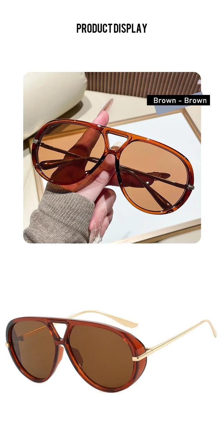 QVQV New Oversized Pilot Sunglasses Women Fashion Luxury Brand Leopard Blue Sunglasses Men Retro Outdoor Driving UV400 Shades