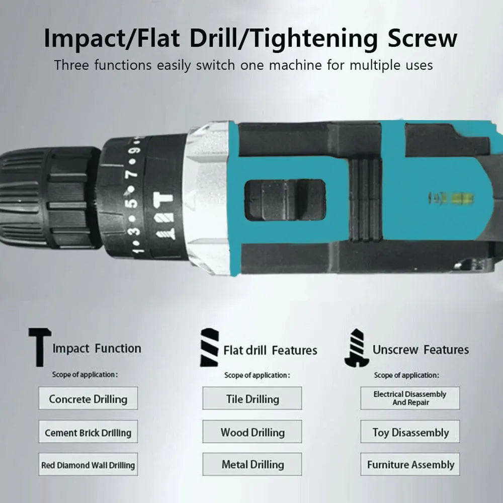 Multifunctional 21V rechargeable impact drill lithium battery cross-border flashlight gun drill electric screwdriver electric dr