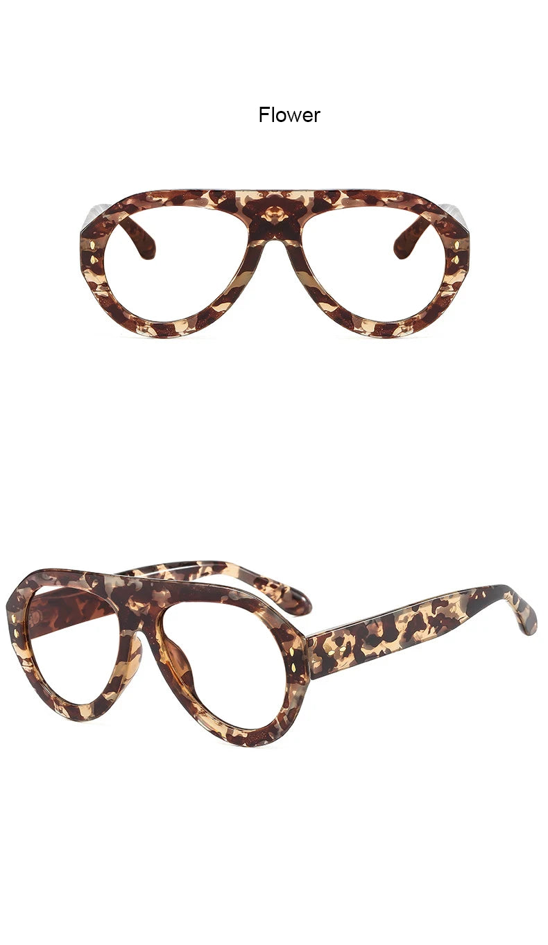Trendy Oversized Pilot Reading Glasses Women Men Flower Brown Vintage Eyeglasses New Clear Blue Light Glasses +1.25 +1.5 +6