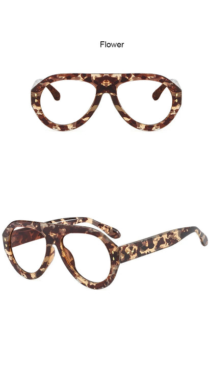 Trendy Oversized Pilot Reading Glasses Women Men Flower Brown Vintage Eyeglasses New Clear Blue Light Glasses +1.25 +1.5 +6