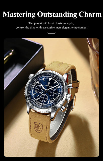 POEDAGAR Original Men's Clock Chronograph Date Waterproof Luminous Luxury Male Wristwatch Fashion Leather Quartz Watches For Man