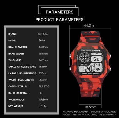 SYNOKE Outdoor Military Digital Watch For Men Fashion Retro Men Watch Sports Waterproof Men Watch Multifunctional Luminous