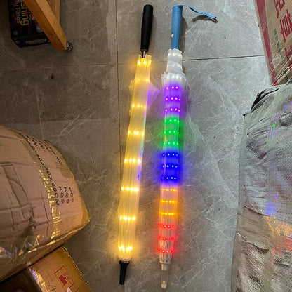 Romantic Gift Colorful Led Light Umbrella With Flashlight Creative Long Handle Transparent Straight Handle Flashlight Umbrella