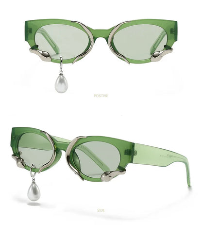 Pearl Diamond  DIY Tear Sunglasses for Women Small Frame Cat Eye Fashion Forward Mermaid Tear Aviator Eyewear