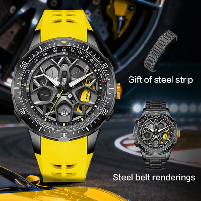 HANBORO supercar series men's fully automatic mechanical watch with wheels running and dial personalized watch