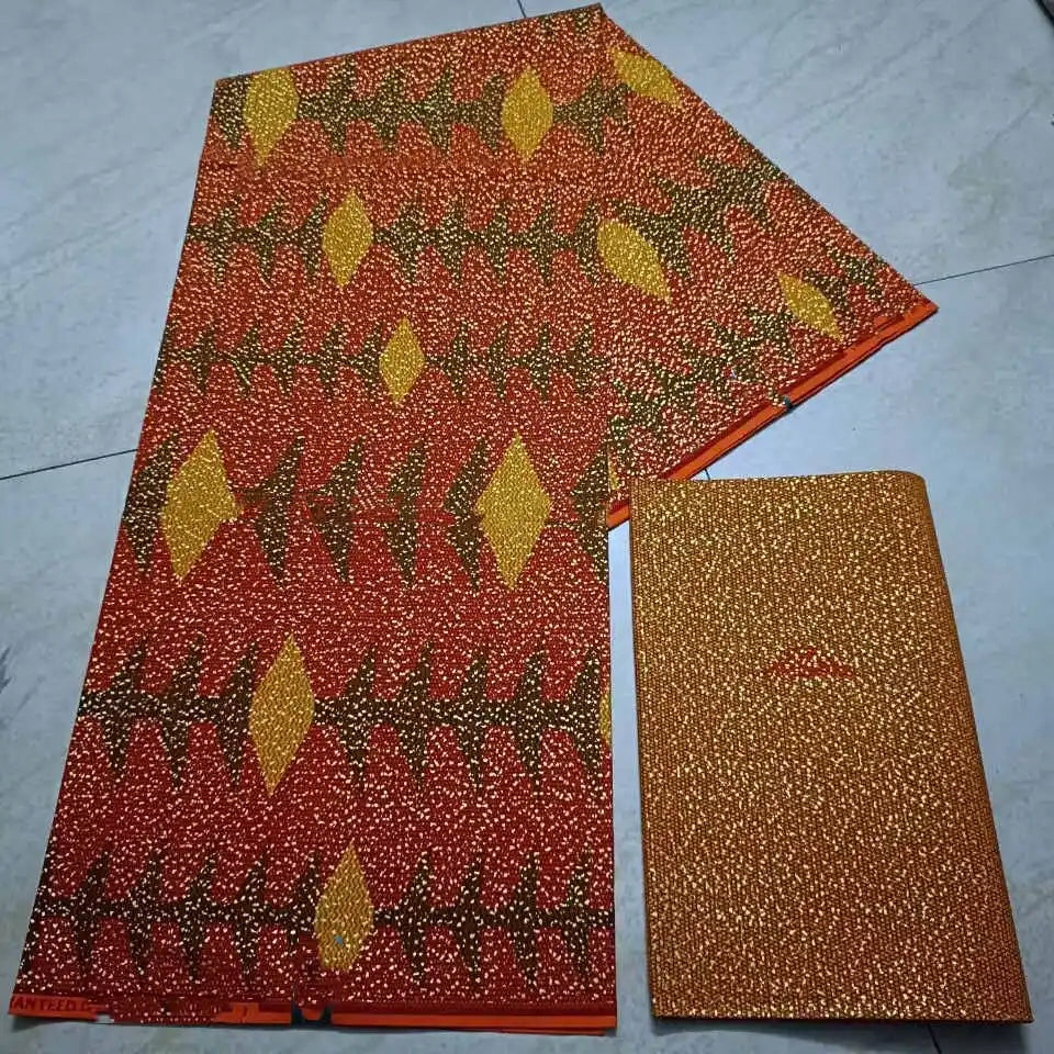 KENTE 4+2YARD 2024 Latest Design 6 Yards/lot African Fabric Gold Powder Ankara 100% Cotton Farbic For Sewing Wax Print Fabric