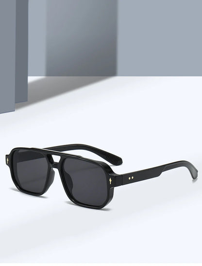 SO&EI Vintage Double Bridges Men Square Sunglasses Fashion Clear Ocean Lens Eyewear Women Trending Rivets Sun Glasses UV400