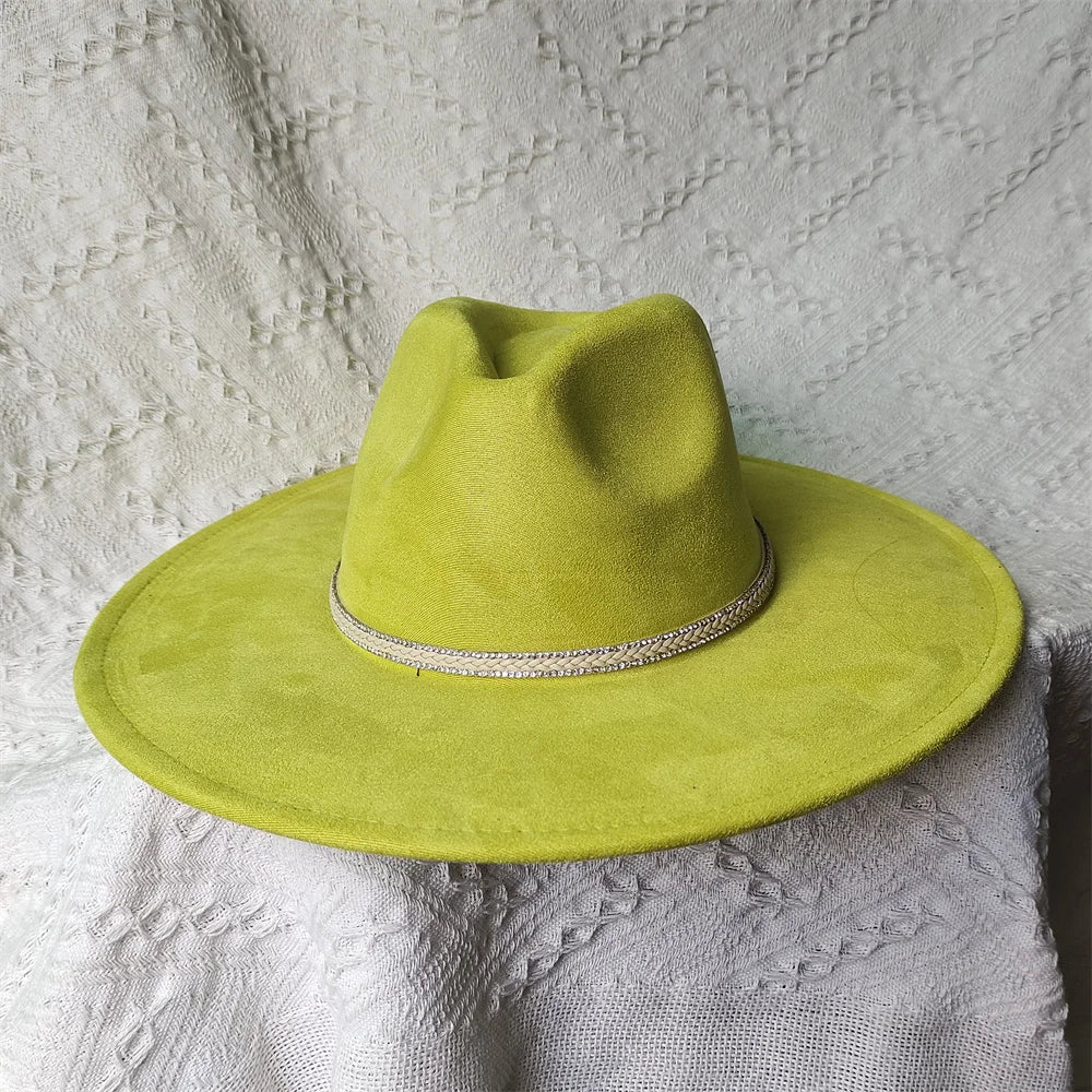 Colorful Suede Wide Brim Felt Fedoras Women's Hat Men's Church Jazz Hat Denim Hat Panama шляпа женская летняя 2024