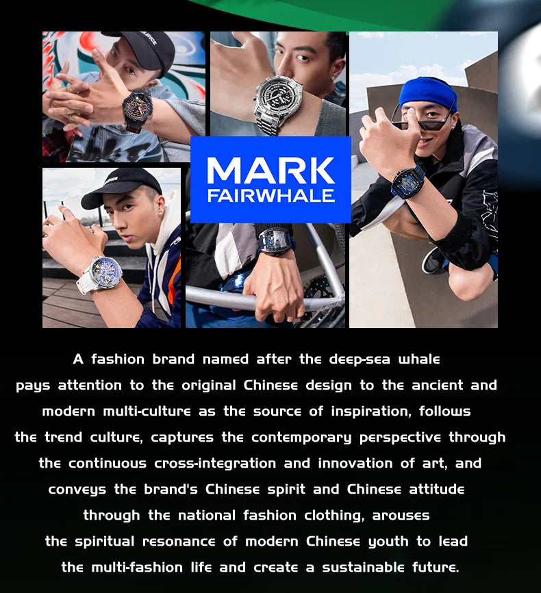 Mark Fairwhale 5047 Men Quartz Watch Square Case Luminous Billiards Dial Wristwatch Rubber Strap Watches for Men