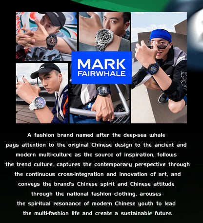 Mark Fairwhale 5047 Men Quartz Watch Square Case Luminous Billiards Dial Wristwatch Rubber Strap Watches for Men