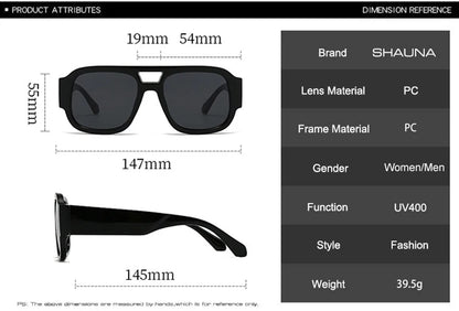 SHAUNA Fashion Double Bridges Square Women Sunglasses Retro Candy Color Leopard Men Sun Glasses Shades UV400