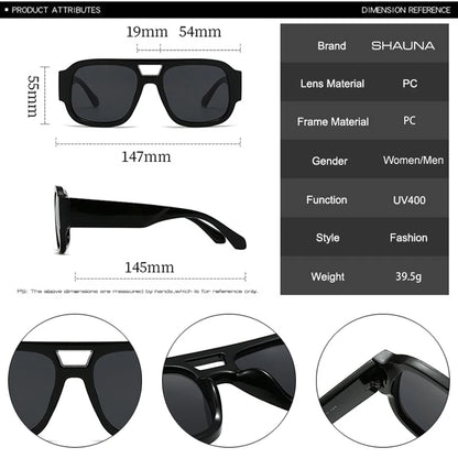 SHAUNA Fashion Double Bridges Square Women Sunglasses Retro Candy Color Leopard Men Sun Glasses Shades UV400