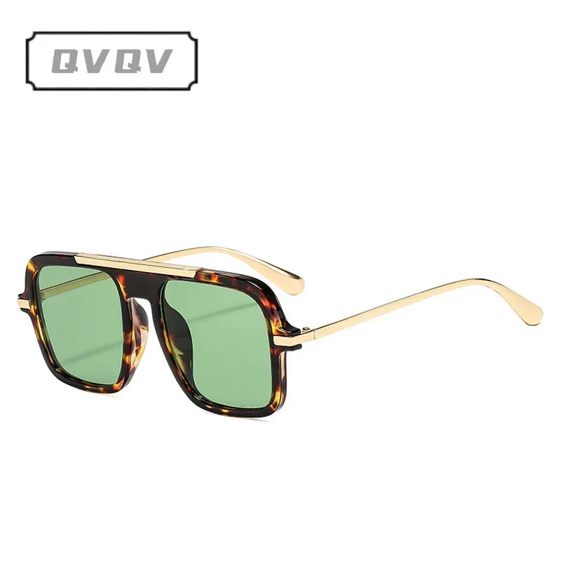 QVQV Brand Design Square Oversized Sunglasses for Women Men Fashion Popular Leopard Champagne Shades UV400 Sun Glasses Trendy