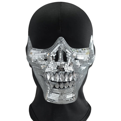 Halloween Scary Fangs Mask, Half-face Mirror Mask, Disco Ball Glitter Mask, Suitable For Use On DJ Stage, Bar Party Costume
