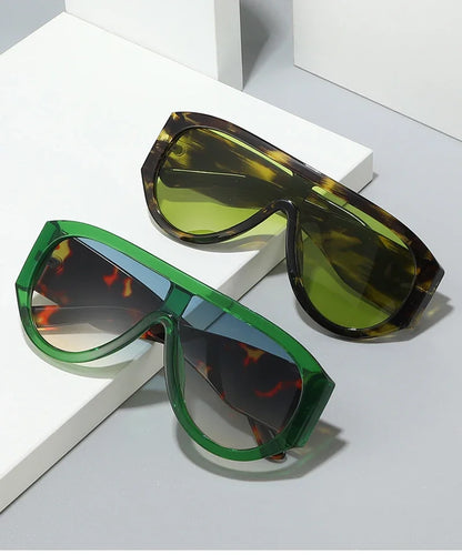 JNPCXI Fashion Oversized Pilot Women Sunglasses Retro One Piece Red Green Shades UV400 Men Gradient Sun Glasses