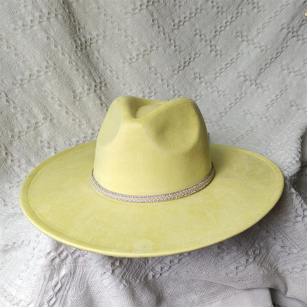 Colorful Suede Wide Brim Felt Fedoras Women's Hat Men's Church Jazz Hat Denim Hat Panama шляпа женская летняя 2024