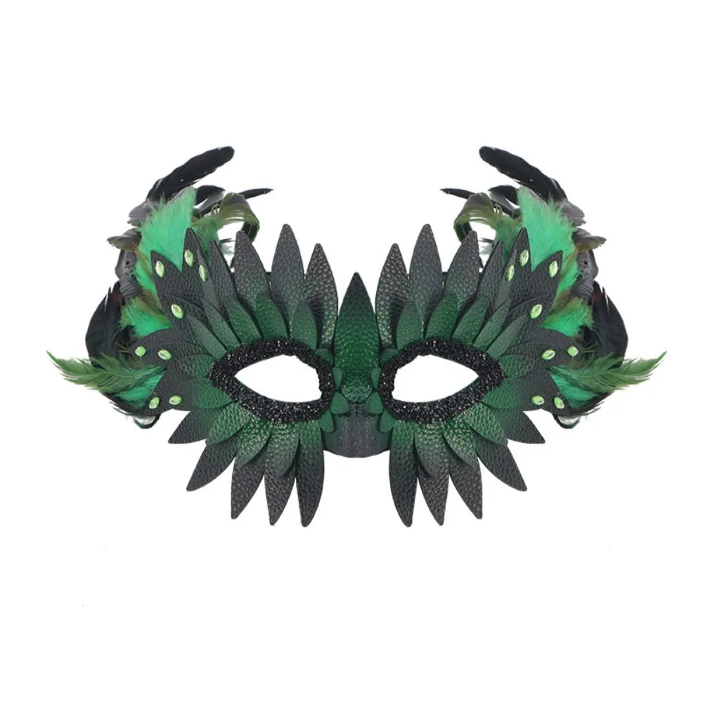 New PU Leather Bird-beak Mask Black Exquisite Owl Feather Mask Half-face Halloween Mask Carnival