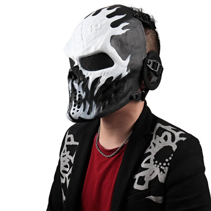 REikirc Full Face Airsoft Tactical Skull Mask with Ear Protection CS Halloween Cosplay Masks