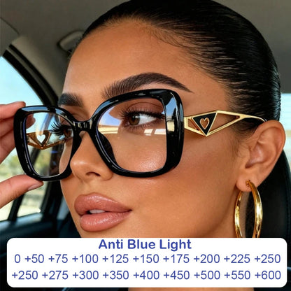 Luxury Brand Oversized Square Reading Glasses Women Triangle heart Temple Eyeglasses Blue Light Blocking Clear Computer Glasses