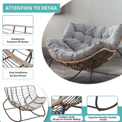 Oversized Wicker Egg Chair with Cushion for Indoor and Outdoor Use, Supports Up to 330 Lbs, Perfect for Living Rooms and Bedroom