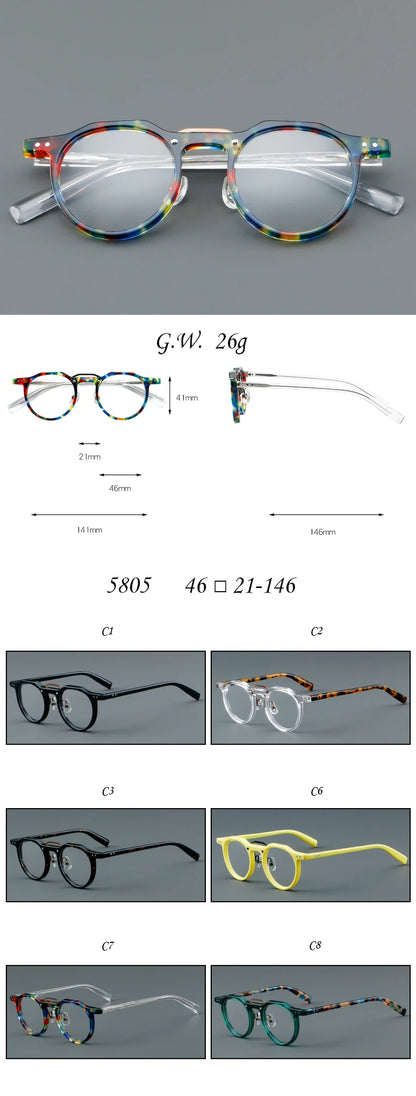 KSVEREN Vintage Acetate Frame Reading Glasses Men Women Fashion Round Rivet Optical Glasses Transparent Prescription Spectacles