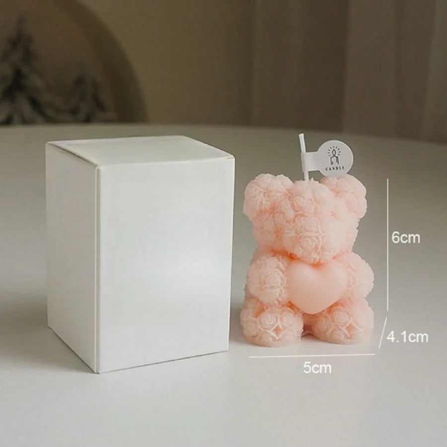 Cute Rose Teddy Bear Scented Candle Soy Wax Aromatherapy Candle Valentine's Day Romantic Gift Home Decor