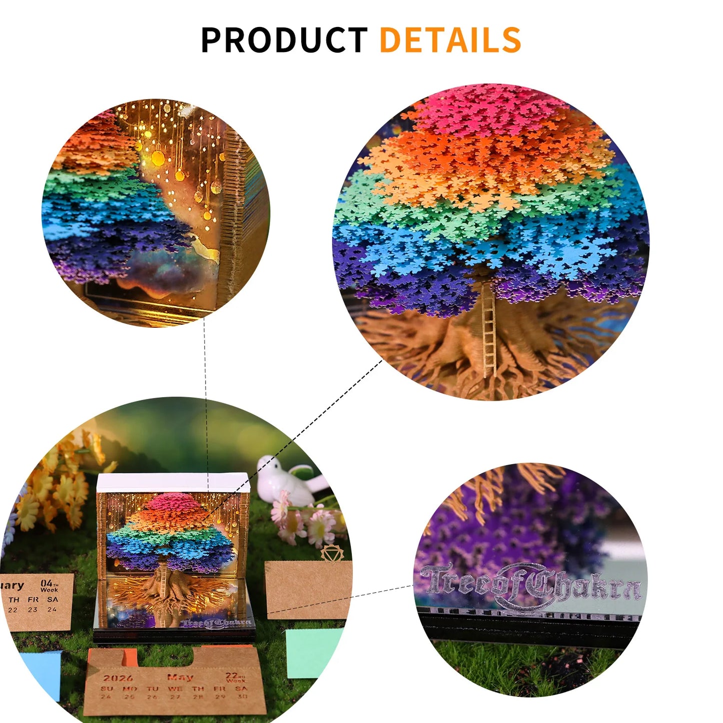 2026 3D Calendar Memo Pad Led Time Piece Calendar Tree of Chakra Desk Calendar Paper Carving Sticky Calendar For Christmas Gifts