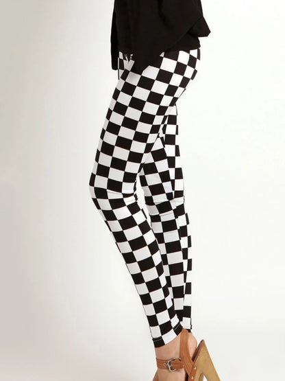CUHAKCI Fashion Plaid Printing Leggings Women Sexy Fitness Leggins Grid Floral Stripe Trousers High Waist Pencil Pants