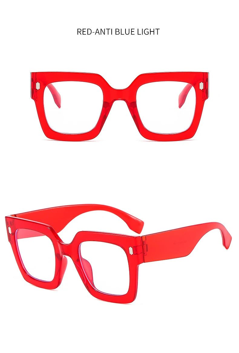 Vintage Big Frame Square Reading Glasses Women Men Fashion Brand Prescription Eyeglasses Transparent Computer Blue Light Glasses
