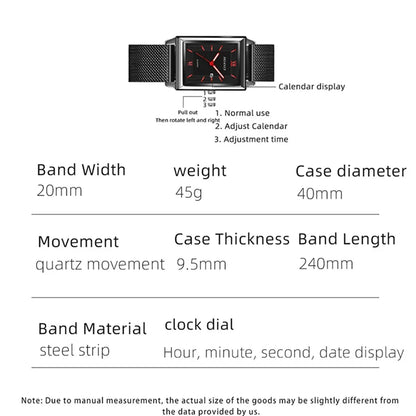 Men Watch Calendar Date Sport & Leisure Leather Clock 2024 Luxury Business Golden Stainless Steel Mesh Band Quartz Reloj Hombre