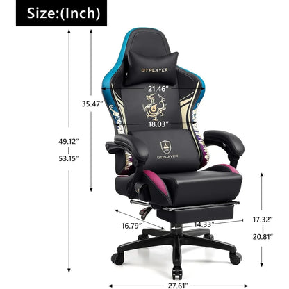 GTPLAYER Gaming Chair with Bluetooth Speakers and Footrest, Dragon Series Video Game Chair ，Heavy Duty Ergonomic Chair，Esports G