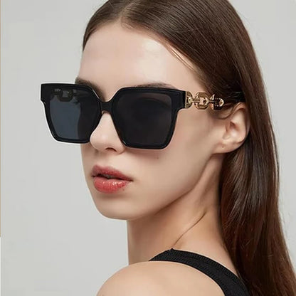 4PCS Retro Chain Sunglasses Set – Square Frame with Metal Chain, UV400 Protection, Fashion for Men & Women, Perfect for Street
