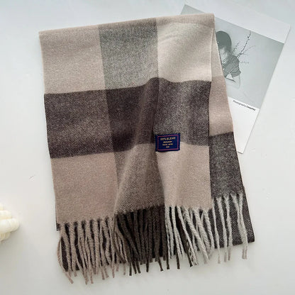 Chic Design Soft Warm Women Scarf Autumn Winter Classic British Imitation Cashmere Muffler Men Plaid Thermal Tassel Shawl Couple