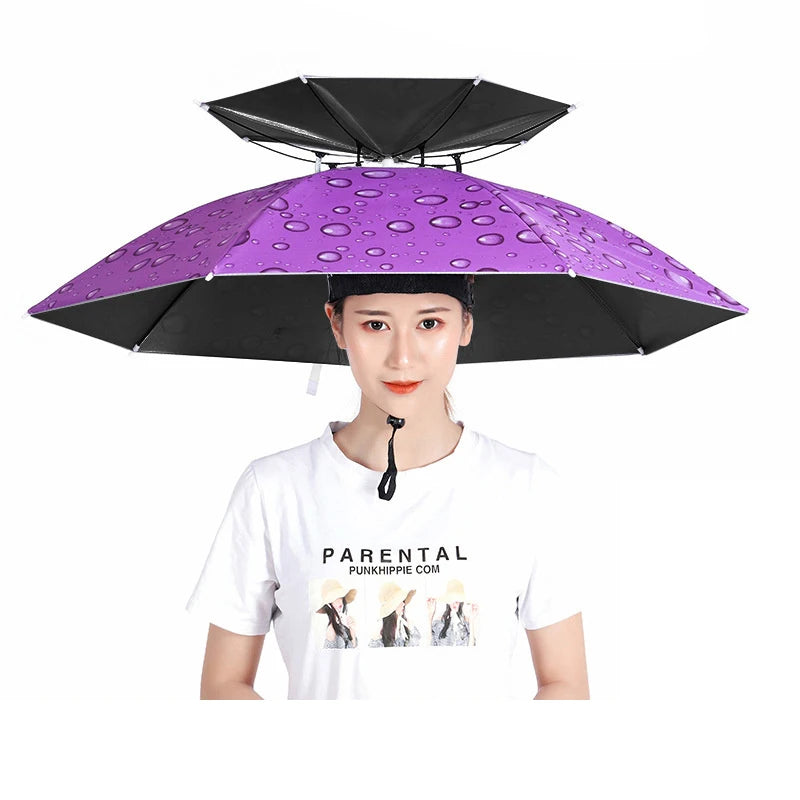 Windproof Umbrella Cap Wearing An Umbrella On The Head Sturdy Men's And Women's Foldable Large Sunshade And Rain Hat Umbrella