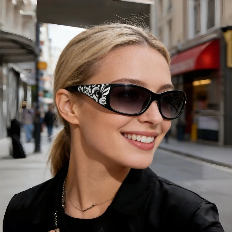 New Printed Diamond Studded Retro Cat Eye Women's Sunglasses Personalized And Trendy Outdoor Sun Protection Sunglasses