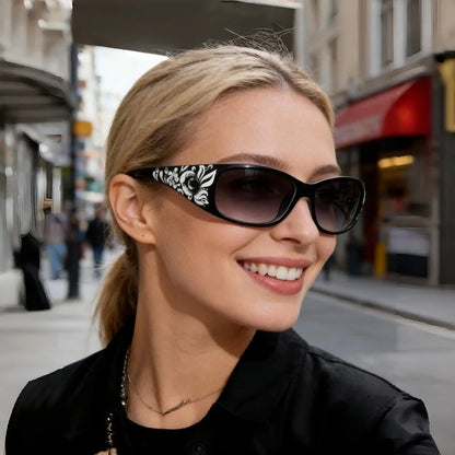 New Printed Diamond Studded Retro Cat Eye Women's Sunglasses Personalized And Trendy Outdoor Sun Protection Sunglasses