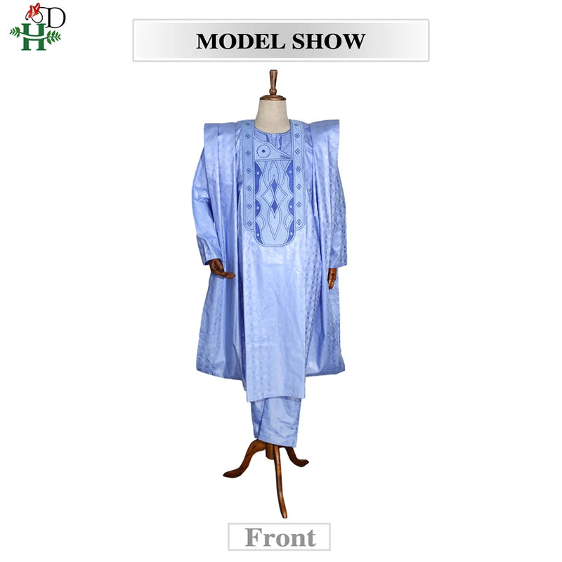 H&D South African Traditional Wear Formal Attire Bazin Riche Dashiki Outfits Shirt Pants Robe Suit No Cap African Men Agbada