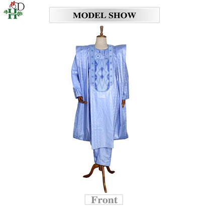H&D South African Traditional Wear Formal Attire Bazin Riche Dashiki Outfits Shirt Pants Robe Suit No Cap African Men Agbada
