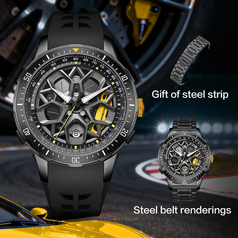 HANBORO supercar series men's fully automatic mechanical watch with wheels running and dial personalized watch