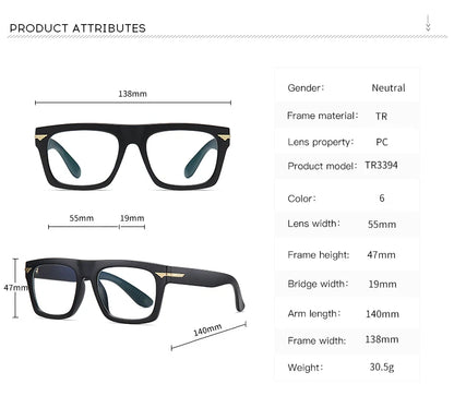 AUECMOI Vintage Men Square Glasses TR90 Frame Myopia Customizable Prescription Anti Blue Ray Optical Photochromic Eyeglasses