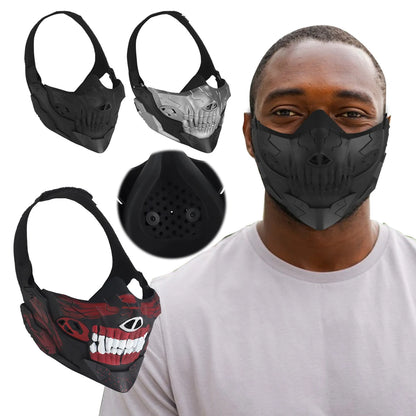 Airsoft Skull Mask Half Face Protection Halloween Fangs Mask Breathable for Halloween Horror Props Party Supplies