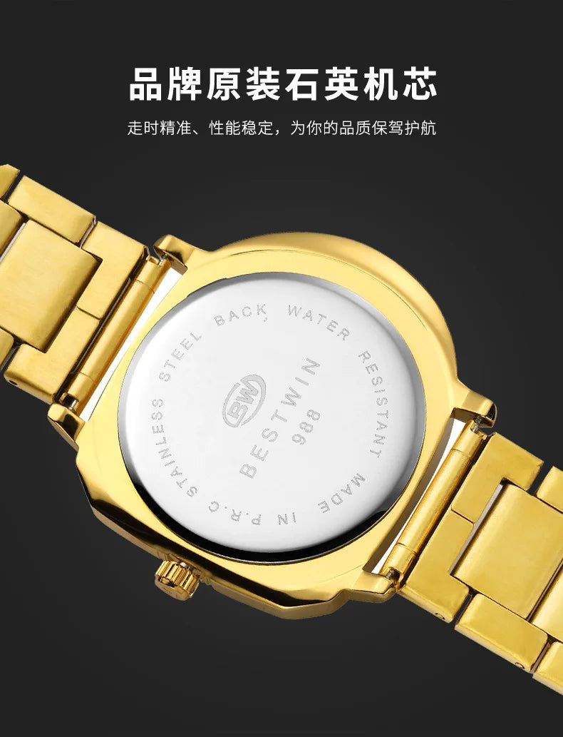 Gold Top Brand Luxury Men Watches Unique Design Stainless Steel Band Golden Dropship relogio masculino High Quality Male