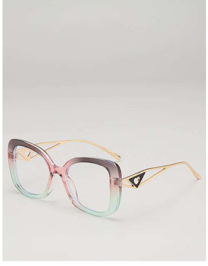 Luxury Brand Oversized Square Reading Glasses Women Triangle heart Temple Eyeglasses Blue Light Blocking Clear Computer Glasses