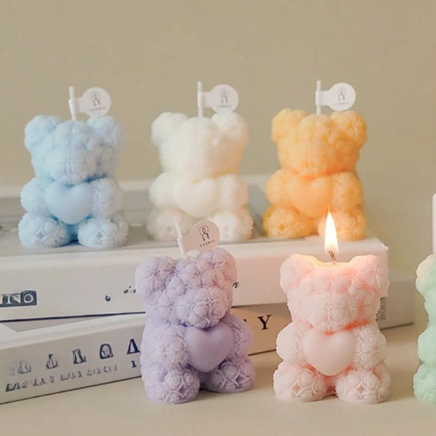 Cute Rose Teddy Bear Scented Candle Soy Wax Aromatherapy Candle Valentine's Day Romantic Gift Home Decor