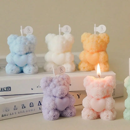 Cute Rose Teddy Bear Scented Candle Soy Wax Aromatherapy Candle Valentine's Day Romantic Gift Home Decor