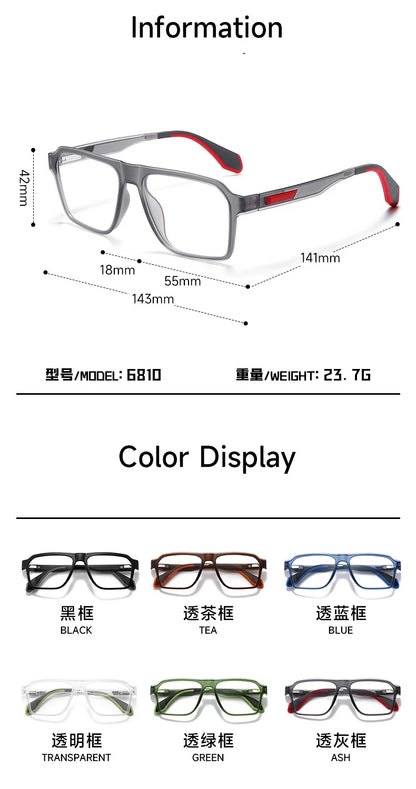 BLMUSA Retro Large Frame Ultralight TR Non-Slip Sports Myopia Glasses Anti Blue Light Prescription Reading Driving Sunglasses